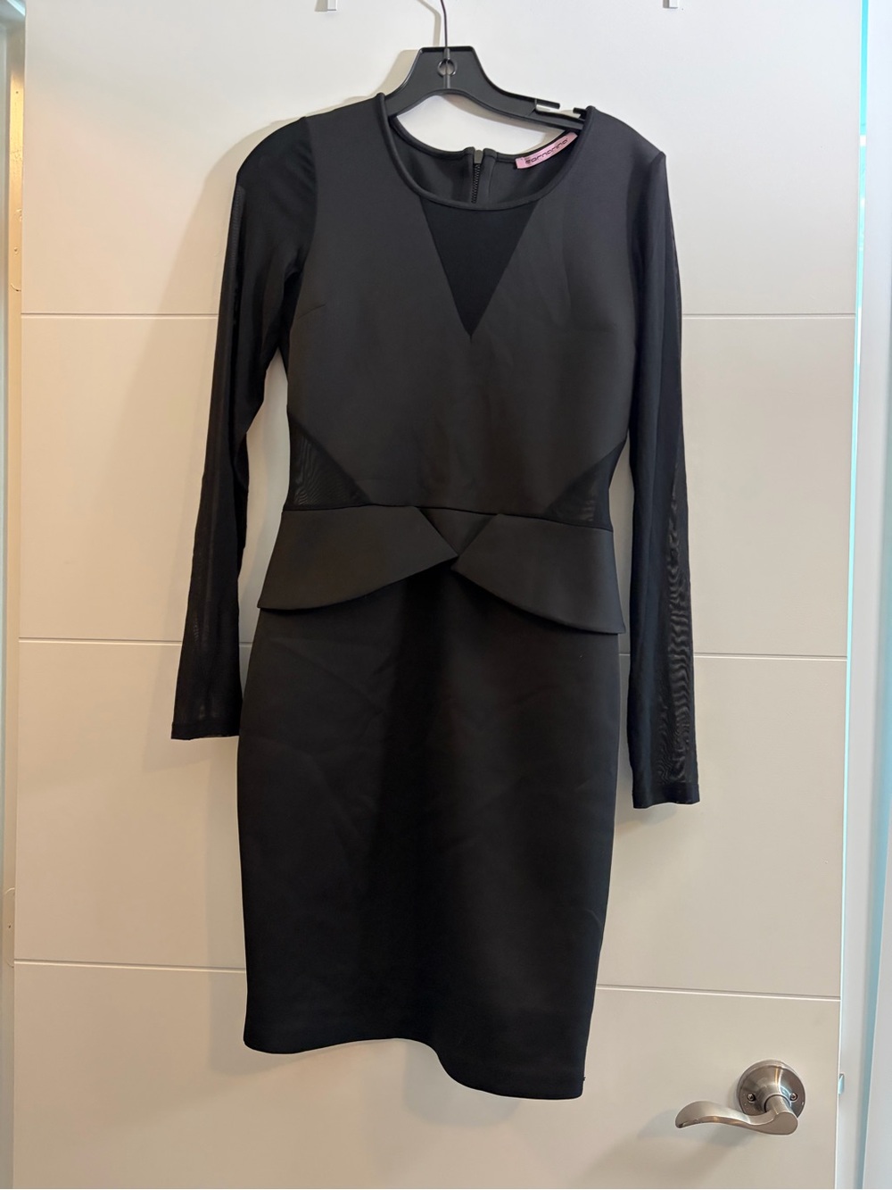 Black Long-Sleeve Peplum Sheath Dress - Classic Evening Style